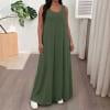 NTACZA Dresses for Women Trendy Plus Size Maxi Solid Shift Loose Crew Neck Green