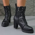 thumbnail image 1 of NTACZA Dressy Boots Women Black High Heel Ankle Faux Leather Lace-up Side Zip Boots Womens Shoes 38, 1 of 8