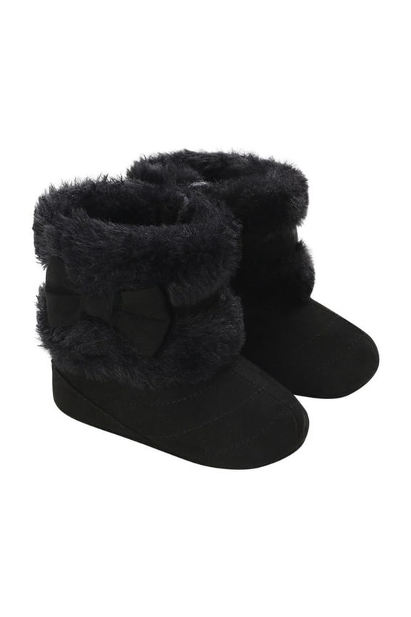 Easy Strap Kids Boots Boys Winter Flatform Black Fleece Fuzzy Non-Slip Bow Sole Boots Kids Shoes for Girls 12