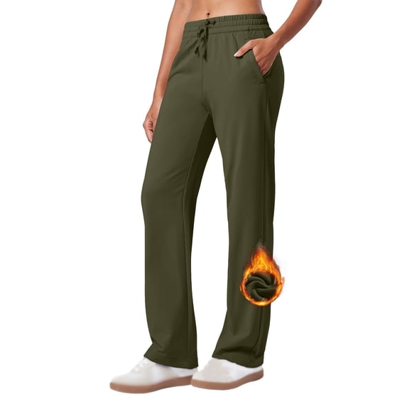 NTACZA Fall Pants for Women Green Active Fleece High Rise Sweatpants Running Athletic Sportwear Trousers for Women L