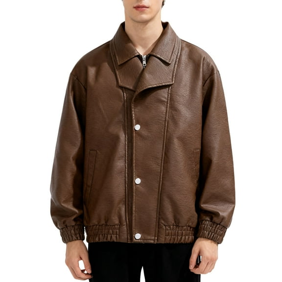 NTACZA Faux Leather Jackets for Men Vintage Motorcycle Brown Jacket Pu Full Zip Bicycle Outerwear Fall Coats for Men M