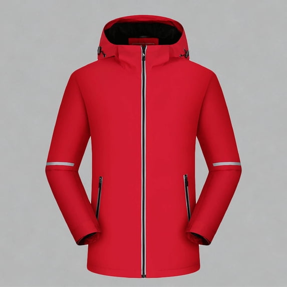 NTACZA Fleece Lined Men Jacket Hooded Red Waterproof Windbreaker Zip Up Reflective Thick Rain Jacket Men's Coats XXXL