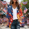 thumbnail image 1 of NTACZA Flowy Light Weight Cardigan Women Patriotic Star Print Chiffon 3/4 Sleeve Open Front Kimono Coverups Regular Orange, 1 of 6