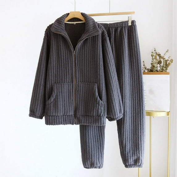 NTACZA Fluffy Women Pajamas Set Zip Up Button Down Pj Sets Fleece Plush Thermal Lounge Set Women XL