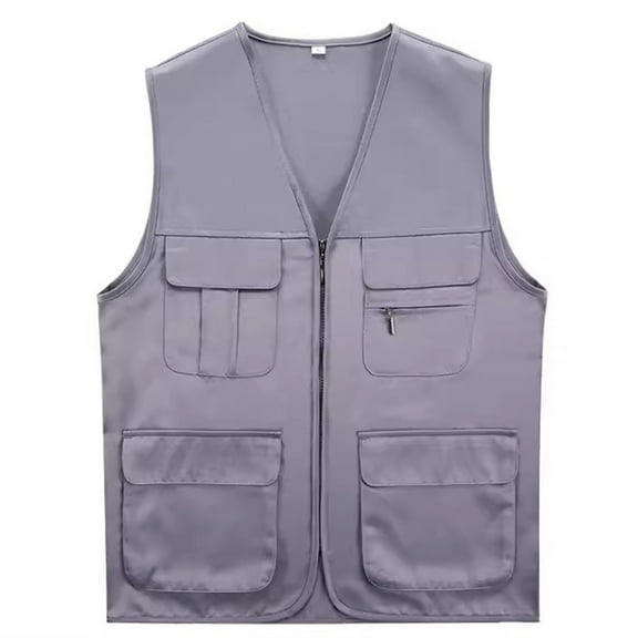 NTACZA Full-Zip Women's Coats Gray Scrub Sleeveless Workout Solid Waistcoat Womens Jacket L