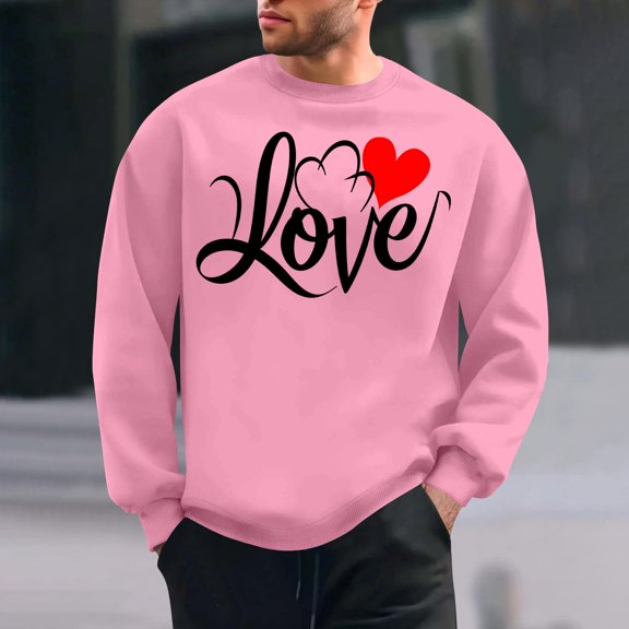 NTACZA Funny Men's Shirts Love Heart Valentines Pink Sweatshirts Love Letter Long Sleeve Mens Graphic Tees L