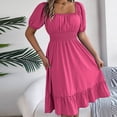 thumbnail image 1 of NTACZA Going Out Dress Square Neckline Sundress Ruffle Midi Casual Short Sleeve Vacation Pink S, 1 of 6