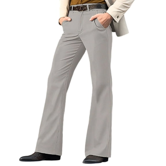 NTACZA Gray Mens Winter Pants Slim Zipper Flared Leg Dress Pants Slim Fit Bell Bottom Twill Trousers Trousers Men XL