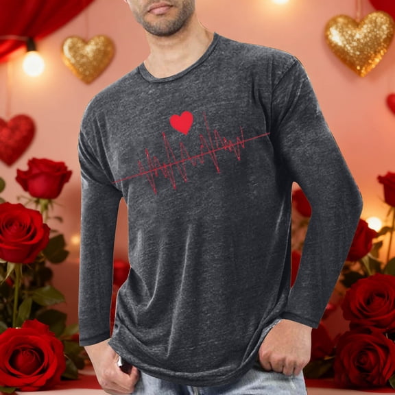 NTACZA Gray Shirt for Men Long Sleeve Pajama Valentine's Day Graphic Tees Fitness Lounge Pullover Men's T-Shirts L