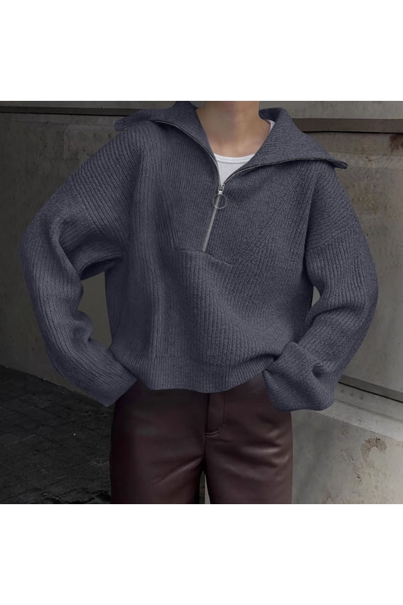 Gray Sweaters for Women Plus Size Zip Mock Neck Quarter Zip Sweaters Holiday Batwing Collared Womens Jumpers S