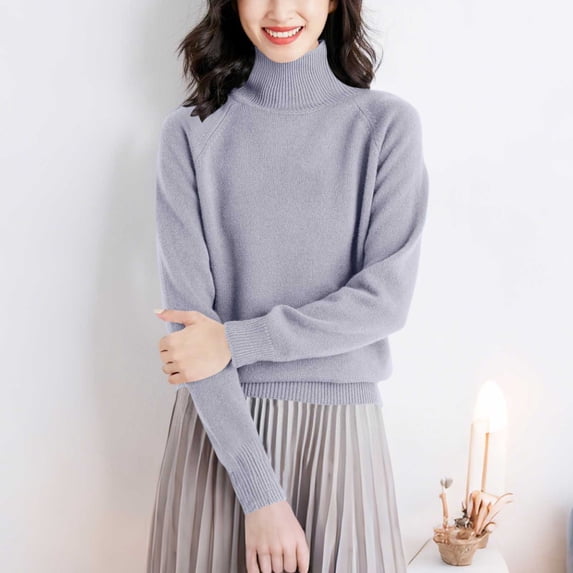 NTACZA Gray Womens Sweaters Loose Fitting Turtleneck Basic Sweaters Raglan Sleeve Pullover Knit Shirt Womens Jumpers S