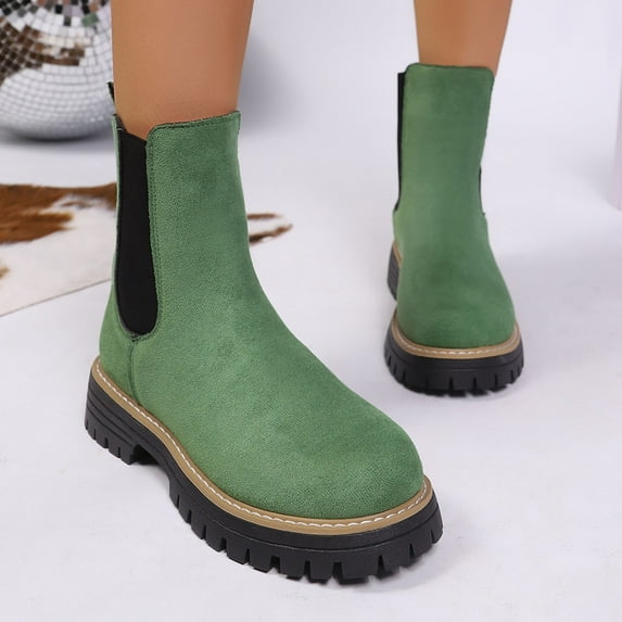 NTACZA Green Booties for Women Ankle Chunky Chelsea Winter Wide Width Pull-on Booties Women Shoes 36