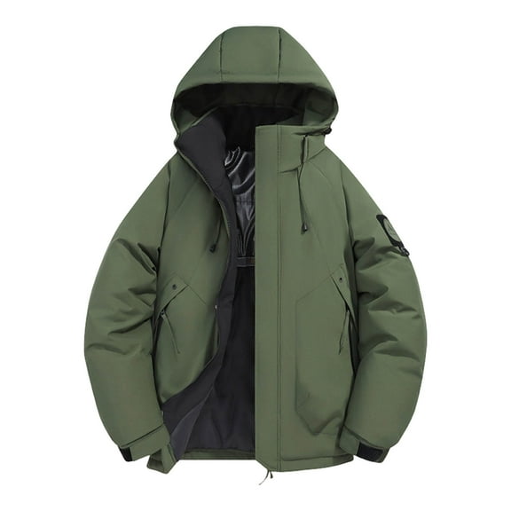 NTACZA Green Jackets for Men Zip up Fleece Lined Hooded Windbreaker Rain Thermal Heavyweight Jackets Coats for Man L
