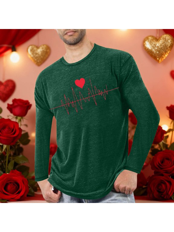 Green Mens Shirts Pajama Long Sleeve Valentine's Day T Shirt Lounge Fitness Pullover Graphic Tees Men L
