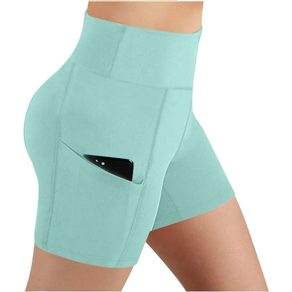NTACZA Green Women Pants Stretchy High Waist Side Pocket Solid Biker Shorts Running Shorts for Women XL