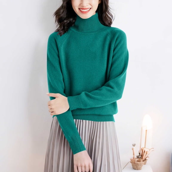 NTACZA Green Womens Sweater Basic Loose Fitting Turtleneck Sweaters Raglan Sleeve Pullover Knit Shirt Jumper for Women S