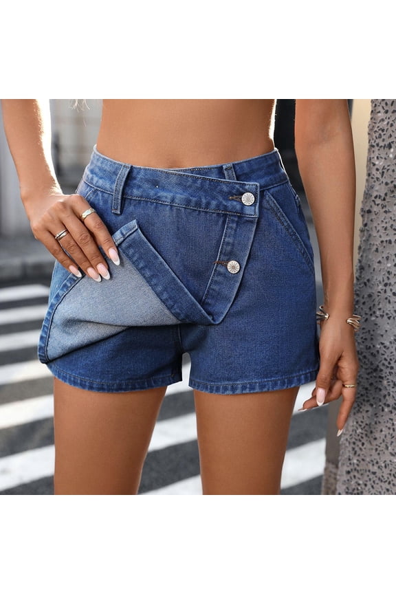 High Waisted Shorts Womens Denim Wrap Jean Skort Asymmetrical Stretchy Shorts Ladies XXL