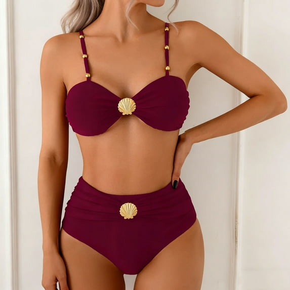 NTACZA High Waisted Swim Suits for Women Tummy Control Bikini Sets Two Piece Sporty Women's Bathing Suits L
