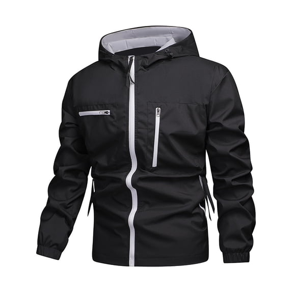 NTACZA Jacket for Men Hooded Black Windbreaker Zip Up Outdoor Waterproof Coat Winter Coats for Man L