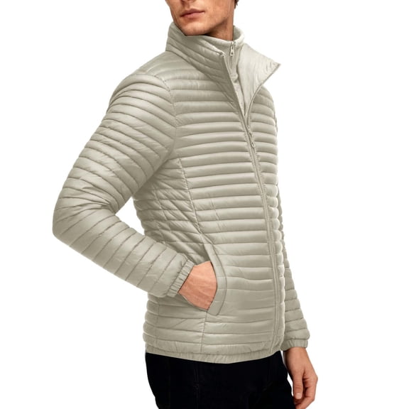 NTACZA Jackets for Men Fleece Lined Zip up Stand Collar Yellow Puffer Jacket Mock Neck Patchwork Thick Coats for Men XS