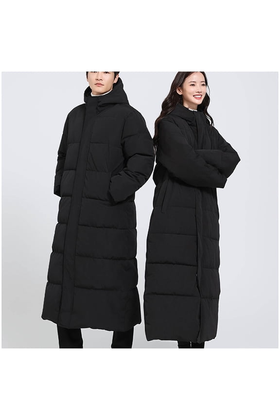 Jackets for Men Zip up Hooded Black Mid Length Puffer Jacket Thermal Heavyweight Thick Long Coats Coats for Men L