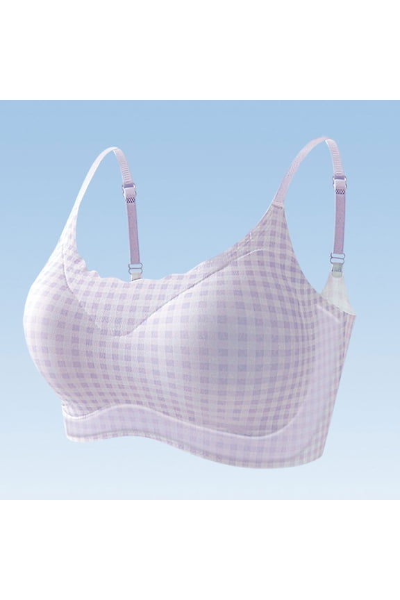 Jelly Womens Bra Wire-Free Molded Comfy Square Neck Spaghetti Straps Checkered U-Back Everyday Size M