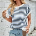 thumbnail image 1 of NTACZA Knitted Cotton Womens Summer Tops Short Sleeve Blue Striped Crew Neck Batwing Tank Sweater Teens Shirts, 1 of 7