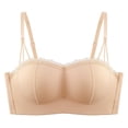 thumbnail image 1 of NTACZA Lace Trim Women's Bra Demi & Balconette Double Thin Adjustable Straps Wire-Free U-Back Solid Sweetheart Neck Everyday Size 32, 1 of 5
