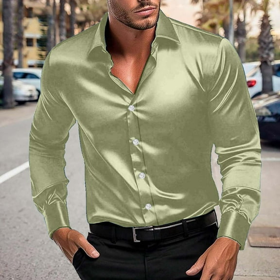 NTACZA Long Sleeve Big and Tall Shirts for Men Button Down Green Dress Shirt Button up Mens Vintage Collared Shirts M