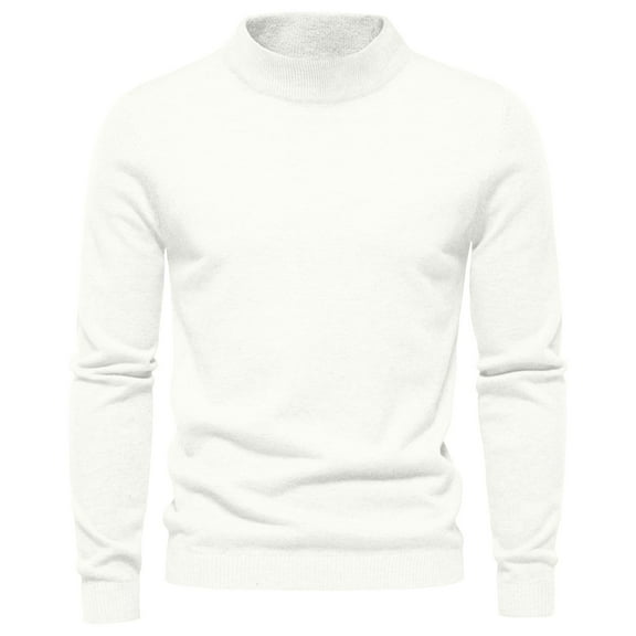 NTACZA Long Sleeve Mens Sweater White Solid Mock Neck Sweaters Loose Fitting Knitted Basic Pullover Jumper Mens S