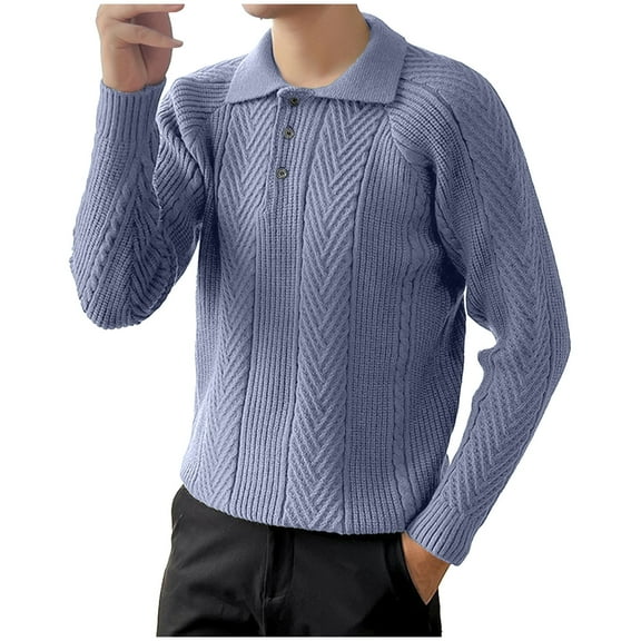 NTACZA Long Sleeve Sweater Men Button Up Gray Cable Knit Polos Classic Fit Solid Pullover Sweaters Jumper Men L
