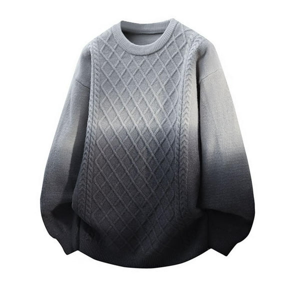 NTACZA Long Sleeve Sweater Men Cable Knit Gray Plus Size Sweaters Ombre Baggy Crew Neck Knitwear Jumper Men L