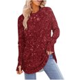 thumbnail image 1 of NTACZA Long Sleeve Trendy Womens Tops Oversized Sequin Red Crew Neck Pullover Blouses Shirts Women, 1 of 4