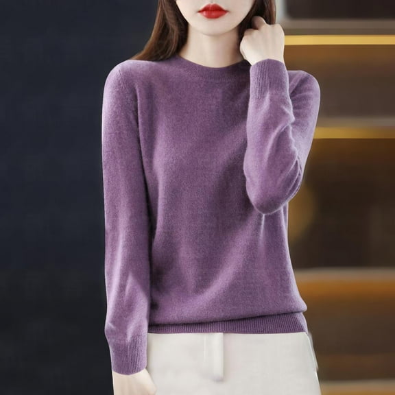 NTACZA Long Sleeve Women Sweaters for Fall Purple Solid Crew Neck Sweater Teen Sweaters Girls XL