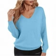 thumbnail image 1 of NTACZA Loose Fitting Sweater Women Blue V Neck Plus Size Sweater Long Sleeve Cozy Pullover Knit Tops Women Jumper XL, 1 of 7