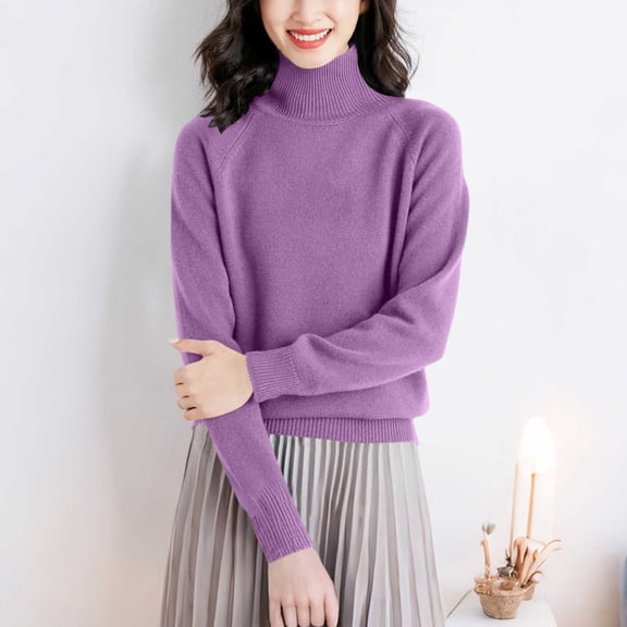 NTACZA Loose Fitting Sweaters for Women Purple Basic Turtleneck Sweaters Pullover Raglan Sleeve Women's Jumper S