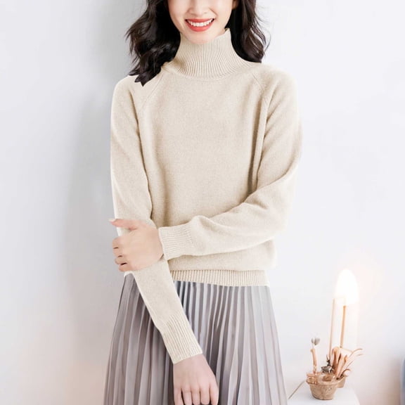 NTACZA Loose Fitting Womens Sweaters Turtleneck Basic Yellow Sweaters Pullover Raglan Sleeve Knit Shirt Ladies Jumper M