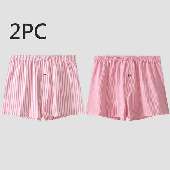 NTACZA Loose Men's Underwear Boxer Brief Cotton Striped Boxer Shorts Button Sleep 2 Pack Men Boxer Briefs L