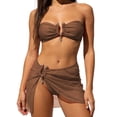 thumbnail image 1 of NTACZA Low Rise Summer Bikini Set Solid Bandeau Cutout With Metal Pendant 3-Piece Swimwear Beach Wear Swimming Pool Brown M, 1 of 8