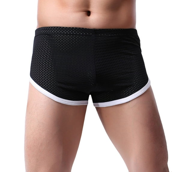 NTACZA Low Waist Men's Underwear Mesh Black Breathable Boxer Briefs Athletic Stretch Seamless Mens Boxers Briefs L