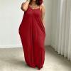 thumbnail image 1 of NTACZA Maxi Dresses for Women Plus Size Slip Dress Solid High Waist V-Neck Loose Open Back Red, 1 of 5