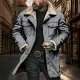thumbnail image 1 of NTACZA Men Jacket Sherpa Lined Gray Work Faux Suede Trucker Jacket Fleece Button Down Mid Length Coat Men's Fall Coats S, 1 of 8
