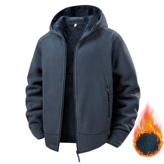 NTACZA Men Jacket with Hood Sherpa Lined Gray Thick Jacket Fleece Zip Up Thermal Outerwear Men's Fall Coats S