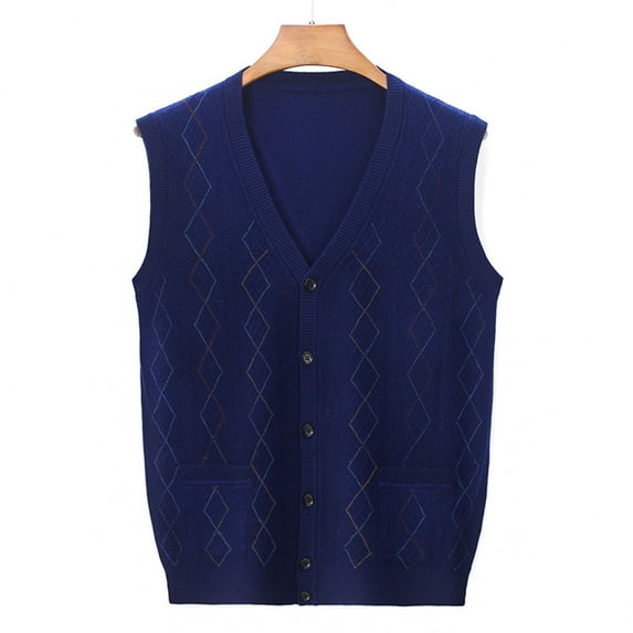 NTACZA Men Sweaters V Neck Sleeveless Button Down Blue Sweater Cardigan Cozy Plaid with Pocket Vests Jumpers for Men 3XL