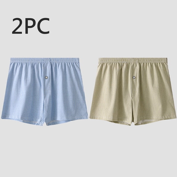 NTACZA Men's Underwear Briefs Cotton Striped Pajama Boxer Shorts 2 Pack Comfort Button Mens Underpants Briefs M