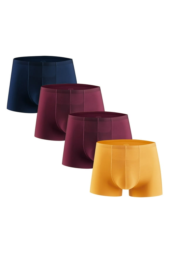 Men's Underwear Ice Silk Breathable Comfort Yellow Boxer Briefs Seamless 4 Pack No Fly Underpants for Men XL