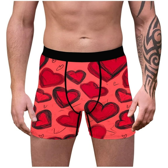 NTACZA Men's Underwear Valentines Heart Print No Fly Pink Boxer Briefs Stretch No Riding Up Men's Boxer Briefs XL