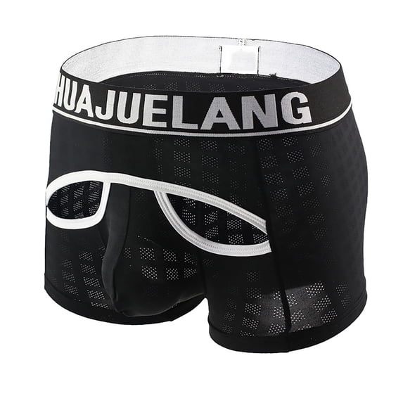 NTACZA Mens Briefs Underwear Cutout Mesh Breathable Boxer Briefs See Through Fitted Men Underwear Boxer Brief L