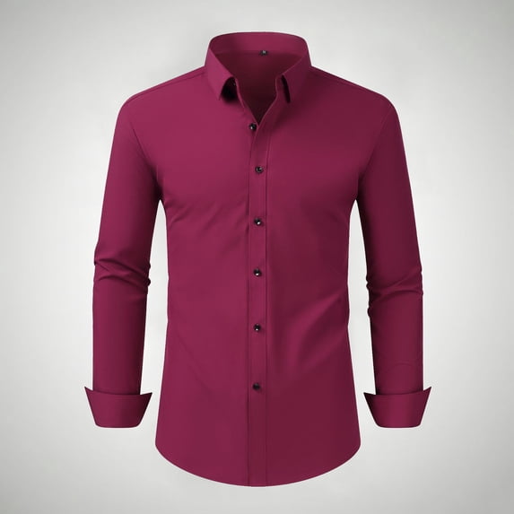 NTACZA Mens Casual Shirts Red Solid Business Button Down Dress Shirt Men Long Sleeve Stretch Wrinkle Free Work Shirt XXXL