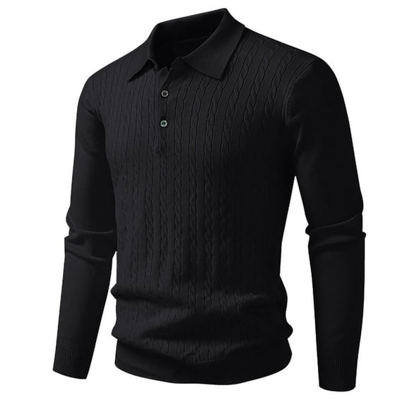 NTACZA Mens Fall Shirts Black Solid Cable Knit Long Sleeve Polos Pullover Knitted Collared Men Sweater XXXL